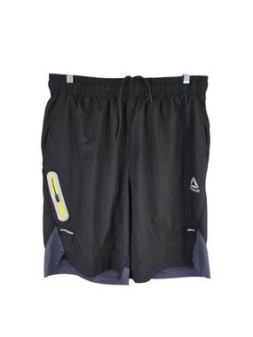 Mens Reebok Black & Gray Running Shorts Polyester Stretch Drawstring Size M